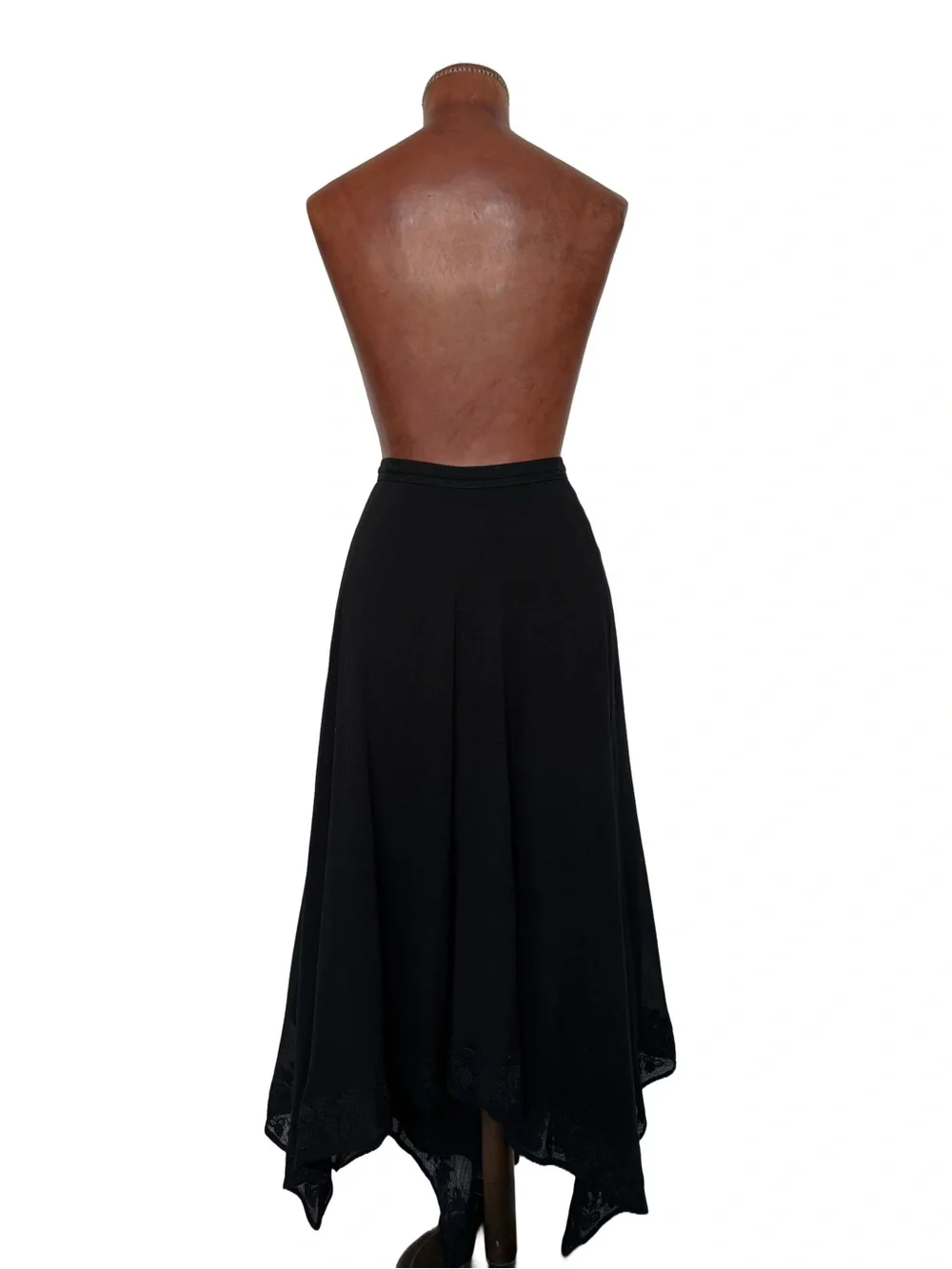 Lauren Ralph Lauren Vintage Black Handkerchief Skirt with Embroidered Hem